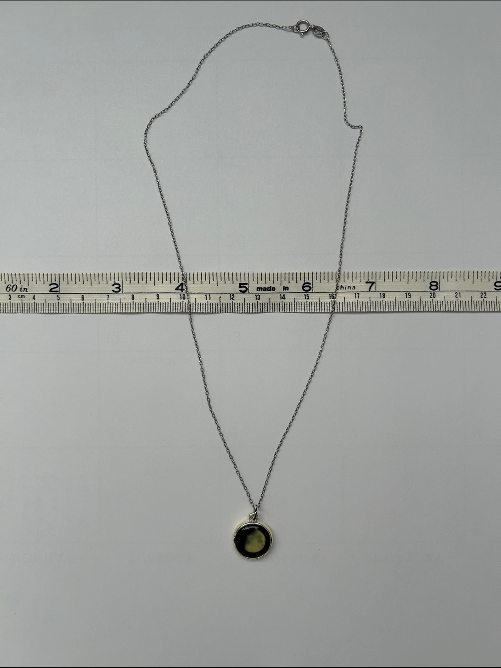 Minimalist Silver Necklace with Black Pendant of Moon